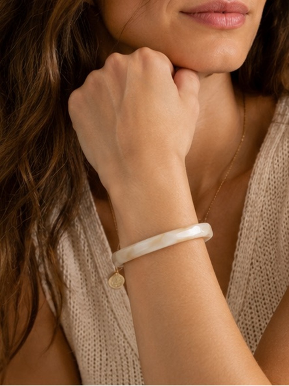 Anthropologie Neutral Marble Resin Bangle Bracelet Boho Chic